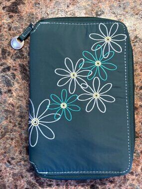 Travelon RFID Passport Wallet Dark Green Floral Embroidery Travel